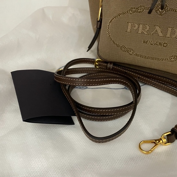 Prada Logo Drawstring Canvas Bucket Bag - Picture 8 of 8